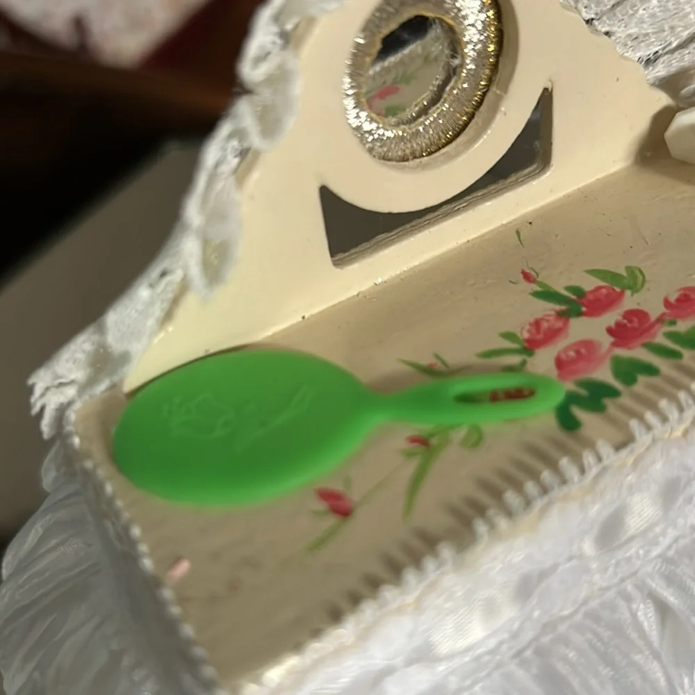 Vintage Hand-Painted Wooden Dollhouse Vanity and Chair